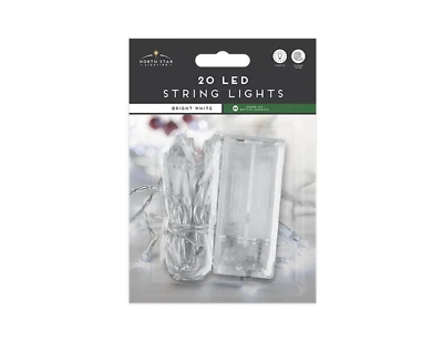NORTH STAR LIGHTING 20 Christmas String Lights LED Xmas Battery Bright White Seasonal Festive
