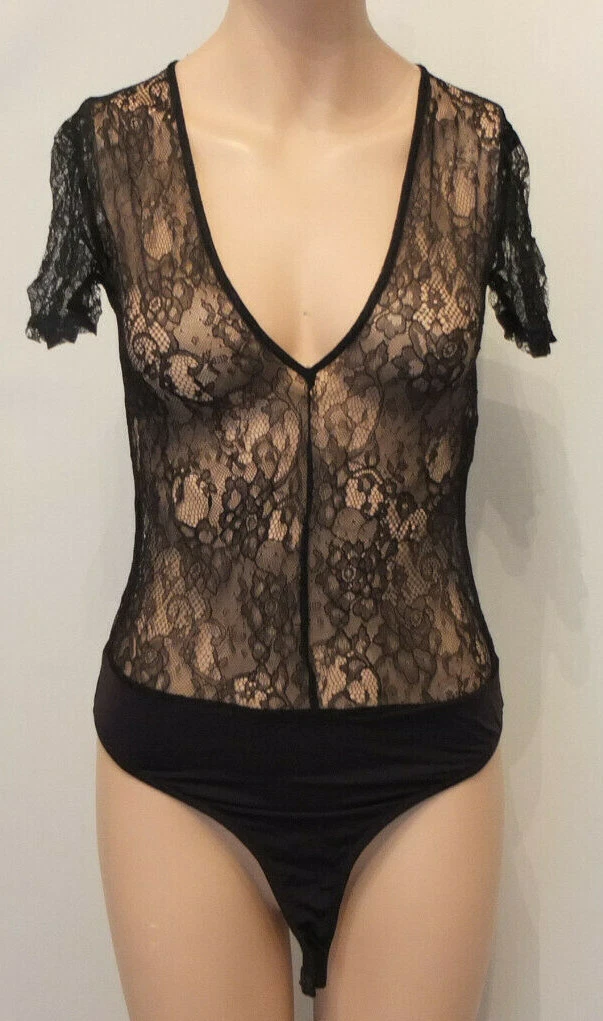 Zara Lace Body T- Shirt Size M 38 Top Stretch Black