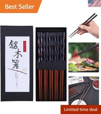 Elegant 9 Inch Reusable Hardwood Chopsticks Gift Set - 5 Pairs in Natural Wood