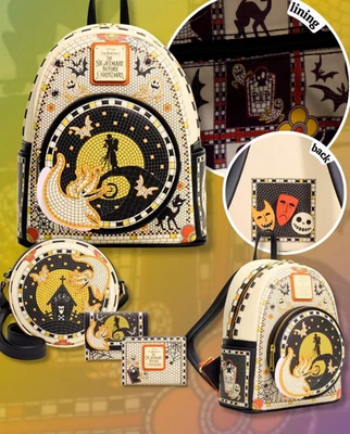 EXCLUSIVE Loungefly Disney NBC Jack Sally Zero Mosaic Backpack Crossbody 3PC NWT - Photo 1/4