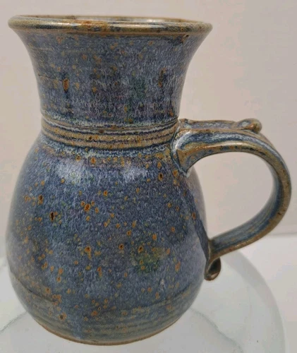 Studio Art Pottery Large Mug Blue Purple Speckled Glaze 12 Oz Coffee Cup Signed 