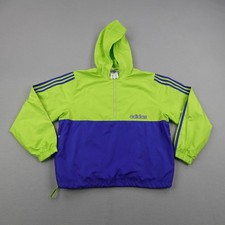 Vintage Adidas Jacket Mens Medium Green Blue Windbreaker 1/2 Zip Pullover Anorak