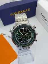 Pilot Military Style Dual Crown Green Quartz Men's Watch Rotaing Inner Bezel 960