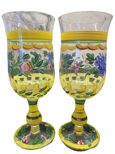 Handblown and Hand Painted Wine Water Glasses Set 2