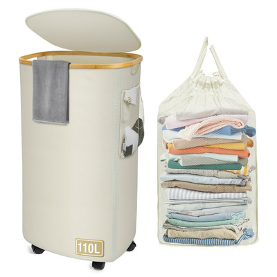 Laundry Hamper 110L Laundry Basket with Lid Wheels Removable Laundry Bag and