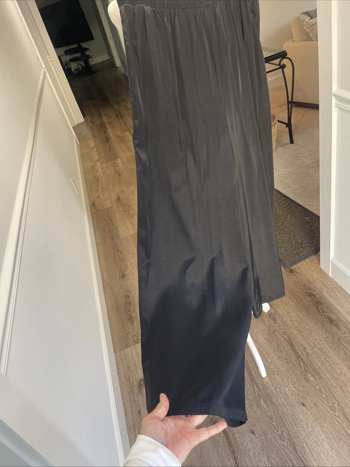 Mujeres M Negro Palazzo Pantalones Tafta Ligero Brillante Pull On Evento Vacaciones Pierna Ancha De Colección Foto 3 de 4