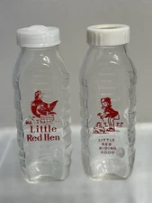 Vintage Samuel Callet - Little Red Hen & Riding Hood Glass Baby Bottle 8oz 1950s