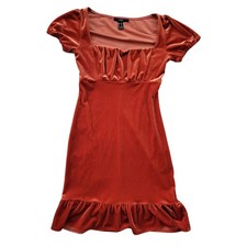 Forever 21 Babydoll Velvet Mini Dress Women Size S Rust Empire Bridgerton Y2K