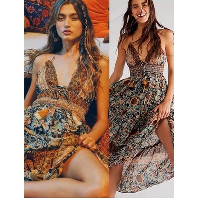Free People Bohemian Gypsy Beachy Real Love Maxi Dress Twilight Combo Medium 