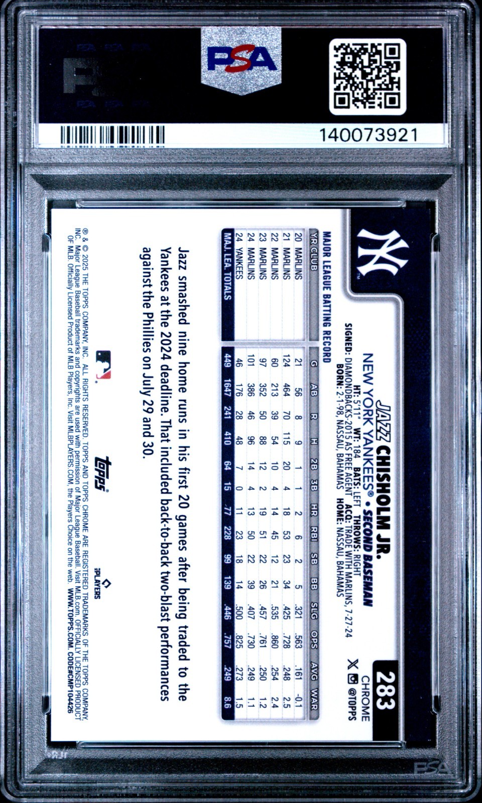2025 Topps Chrome Jazz Chisholm Gold Wave Refractor /50 view 2
