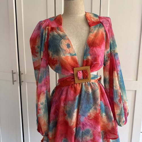 NWT Luxxel Tie Dye Dress Size Medium Elastic Waist - Picture 2 of 8