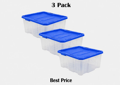 Kobalt Large 3 Pack 27 -Gallons Clear Heavy Duty Stackable Tote with La