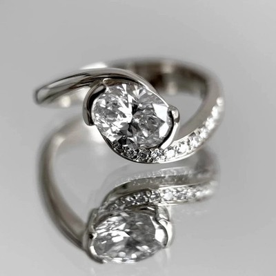 2.20 Ct Oval Simulated Women's Wedding Bypass Ring 14k White Gold Plated
