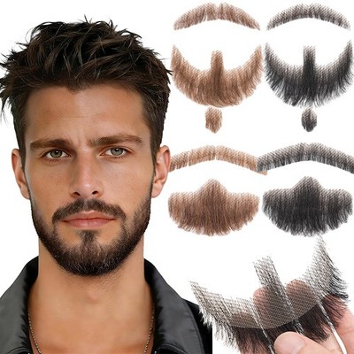Fake Beard Human Hair Realistic Mustache Invisible Facial Hair Goatee Lace Beard