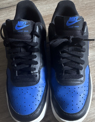 Nike Court Vision Black Blue Leather Low Top Men's Athletic Sneaker