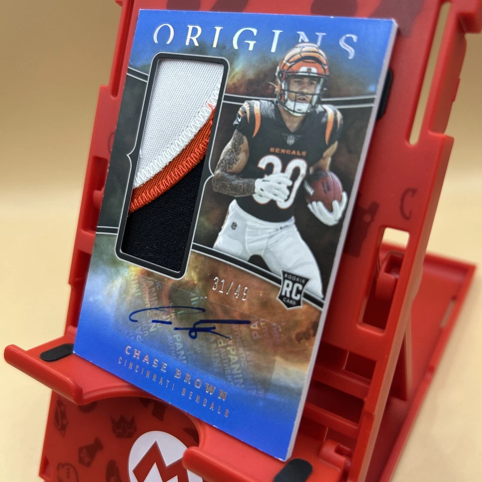 2023 Origins- Chase Brown Jumbo Rookie Patch Auto RPA Bengals RC #RJJA-CB 31/49 - Image 3 of 4