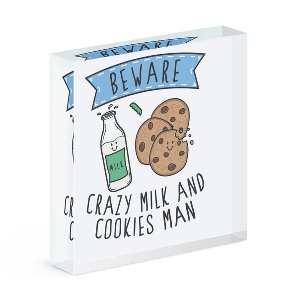 Beware VerrüCkte Milch Und Kekse Mann Acryl Foto Block Rahmen Lustig Essen Lover-image