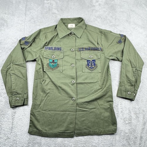 VTG US Military Shirt Womens 12 Long Green OG-507 Durable Press Utility Patches