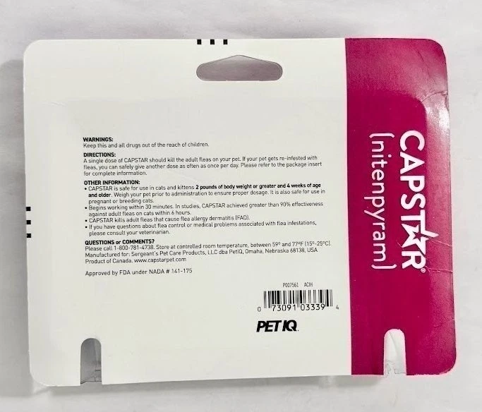 Capstar Nitenpyram 6 dosis para gatos (2-25 libras) - Exp. 05/2027 Foto 2 de 2