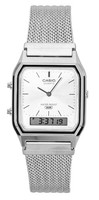 Casio Vintage Quarz Silber Zifferblatt Edelstahl Armband AQ-230EM-7A Unisex-Uhr