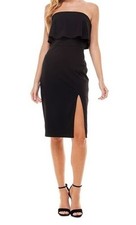 Crystal Doll Juniors Black Strapless Bodycon Mini Dress Ruffle Side Slit Size 3