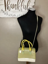 Furla Candy Bag Satchel Jelly Bag Crossbody 2 Tone Yellow Handle Italy W/ Charms