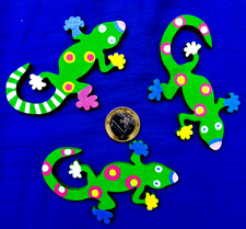 Minkaklecks Magnet Holz Deko Handarbeit 1x Echse 9cm Magnet grün GECKO