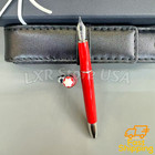 BID MONTBLANC Red Resin Fountain Pen Platinum Trim w/ Leather Pen Pouch — photo 1