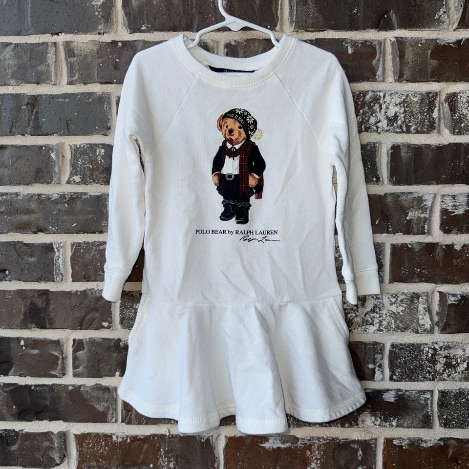Vestido Suéter Ralph Lauren Polo Oso Manga Larga Blanco Niña Talla 4 Foto 2 de 4
