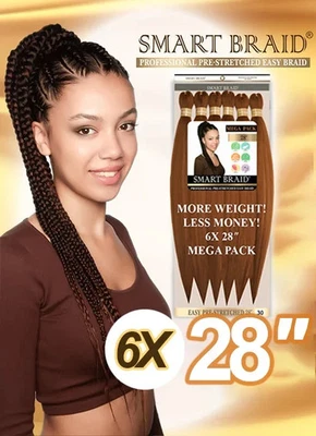 28" Smart Braid Pre-Stretched 6-in-1 Hair - Ultra Soft Pre-Pulled Synthetic
