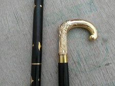 Vintage Brass Head Handle Black Wood Walking Stick Cane Handmade Designer Gift