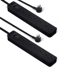 Rectangle 6-Outlet, 600 Joule Surge Protector Power Strip, 2Ft, Black, Small, 2-