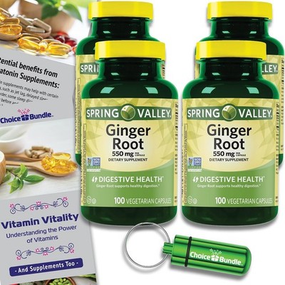 Spring Valley Ginger Root 550mg 400 Caps (4 Pk 100ct) + Vitality Vitamin & Case