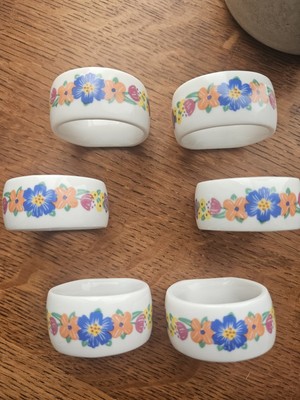 Current Inc Porcelain Napkin Rings Multicolor Flowers Set Of 6 Retro Kitch 