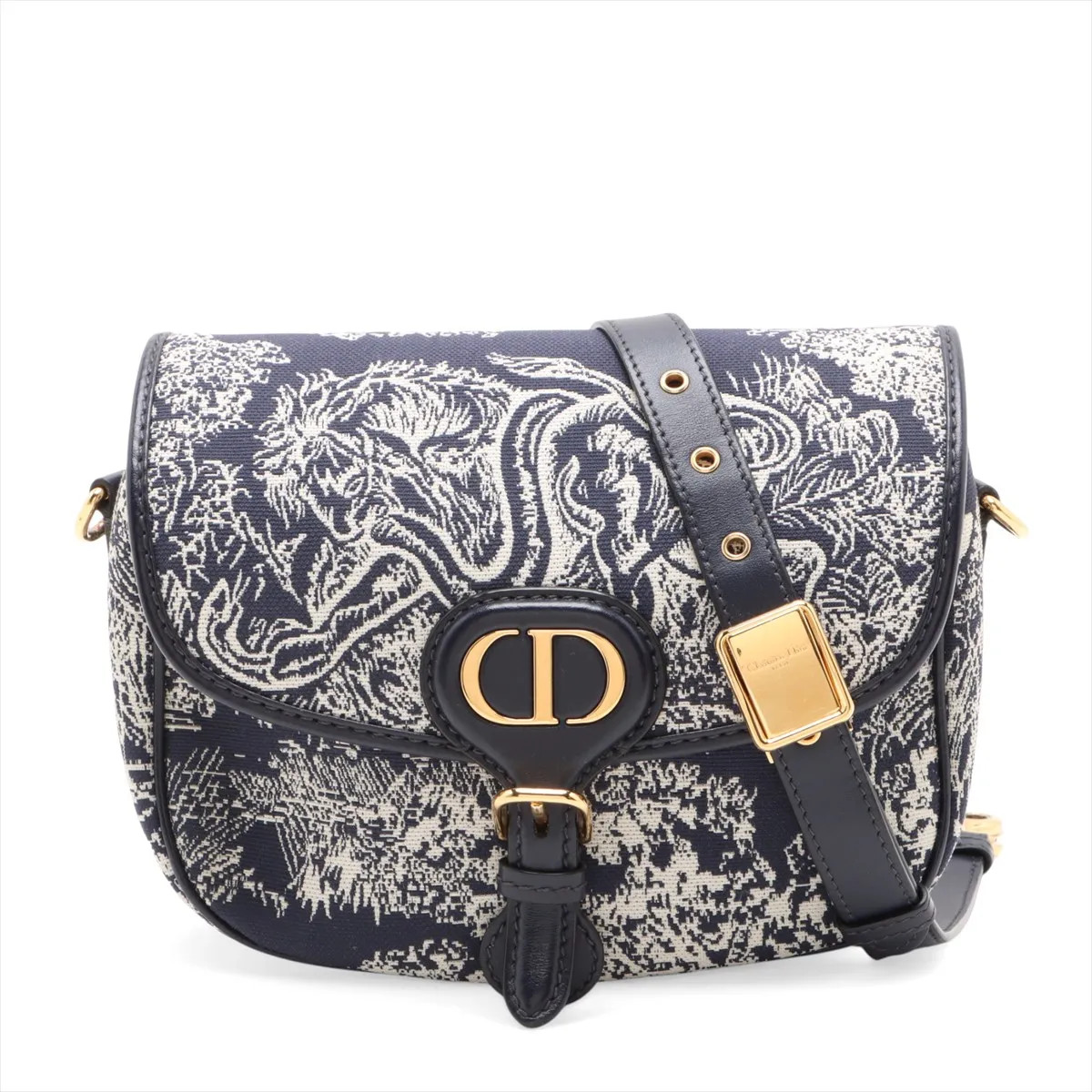 Christian Dior Embroidery Bobby Canvas & Leather Shoulder bag Navy Blue