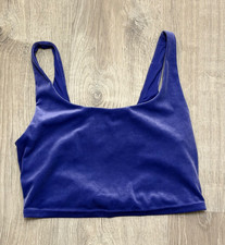 Athleta Plush Velvet Cut Out Crop purple Scoop Sports Bra Tank Top Yoga MEDIUM