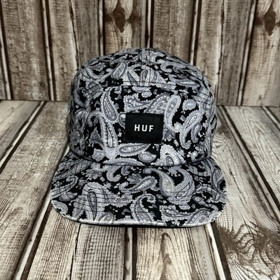 HUF Hat Cap Strap Back 5 Panel Cap Mens Black Bandanna Print Streetwear