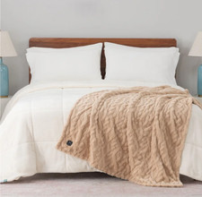 Berkshire Life Heated Luxe Faux Fur Throw Electric Blanket TAN 50" x 60" Ez touc