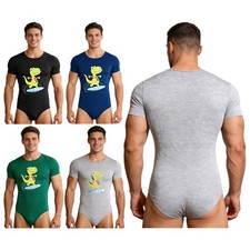 Mens Nightwear Daily Wear Pajamas Round Neck Bodysuit Buttoned Crotch Leotard