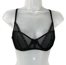 Victoria's Secret Unlined Mesh Demi Bra 32C Black Fishnet  Lace NWT