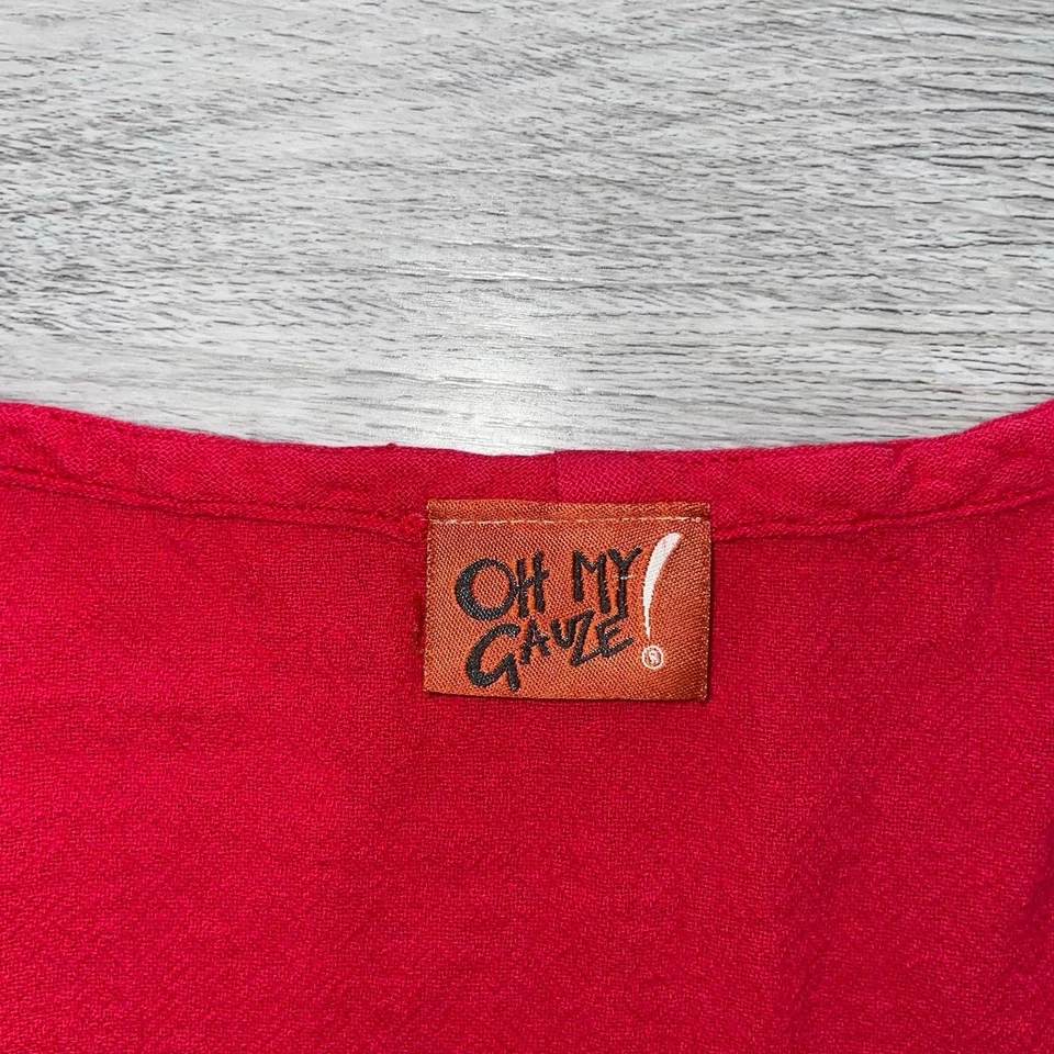 Oh My Gauze! Blusa Top Camisa Para Mujer 1 Manga Corta Lagenlook Boho Roja Foto 3 de 4