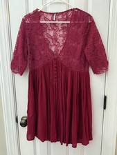 Free People Women's Pink Mini Floral Lace Detail Summer Dress Small