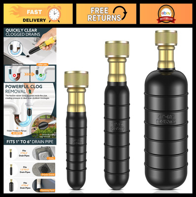 3-Pack Water-Powered Drain Bladder Kit for 1-6 Inch Pipes, Clear Clogs Fast!