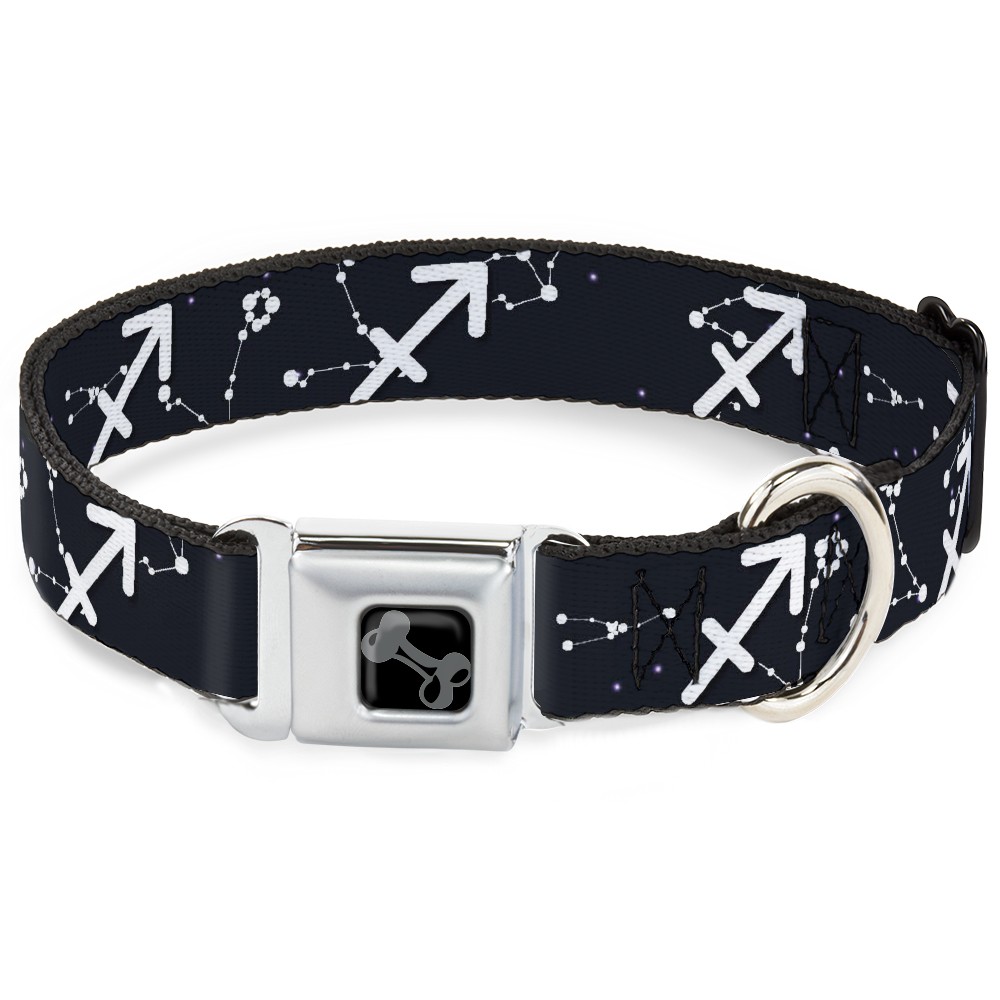 Dog Collar Bone Zodiac Sagittarius Symbol/Constellations Black/White Medium 11-1