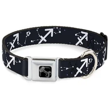 Dog Collar Bone Zodiac Sagittarius Symbol/Constellations Black/White Medium 11-1