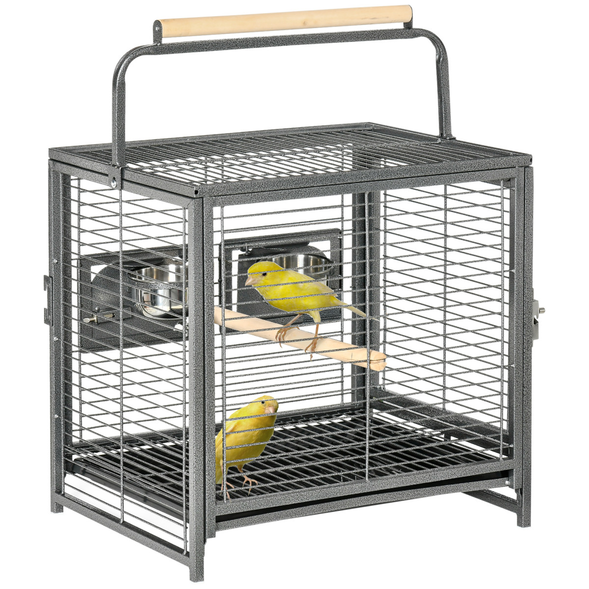 Pawhut Black Parrot Cage Bird Carrier With Wooden Perch, Handle In - Image 2