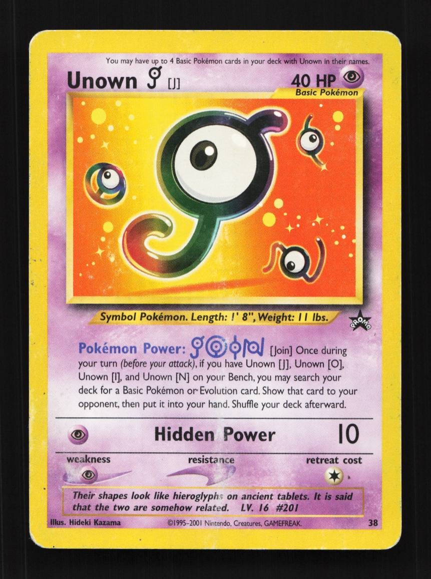 Unown J 38 HP Wizards Black Star Promos English Pokemon Card TCG