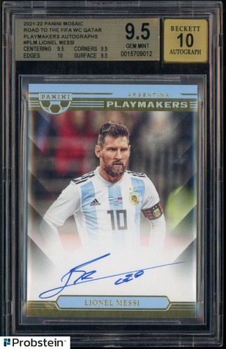 2021-22 Panini Soccer Playmakers Lionel Messi BGS 9.5 w/ 10 ON CARD AUTO