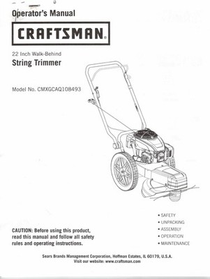 Craftsman 22 Inch Walk Behind String Trimmer Operator's Manual - Main Image