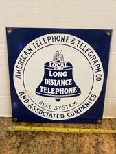 AMERICAN TELEPHONE & TELEGRAPH CO. Sign METAL Vintage BELL SYSTEM 8"